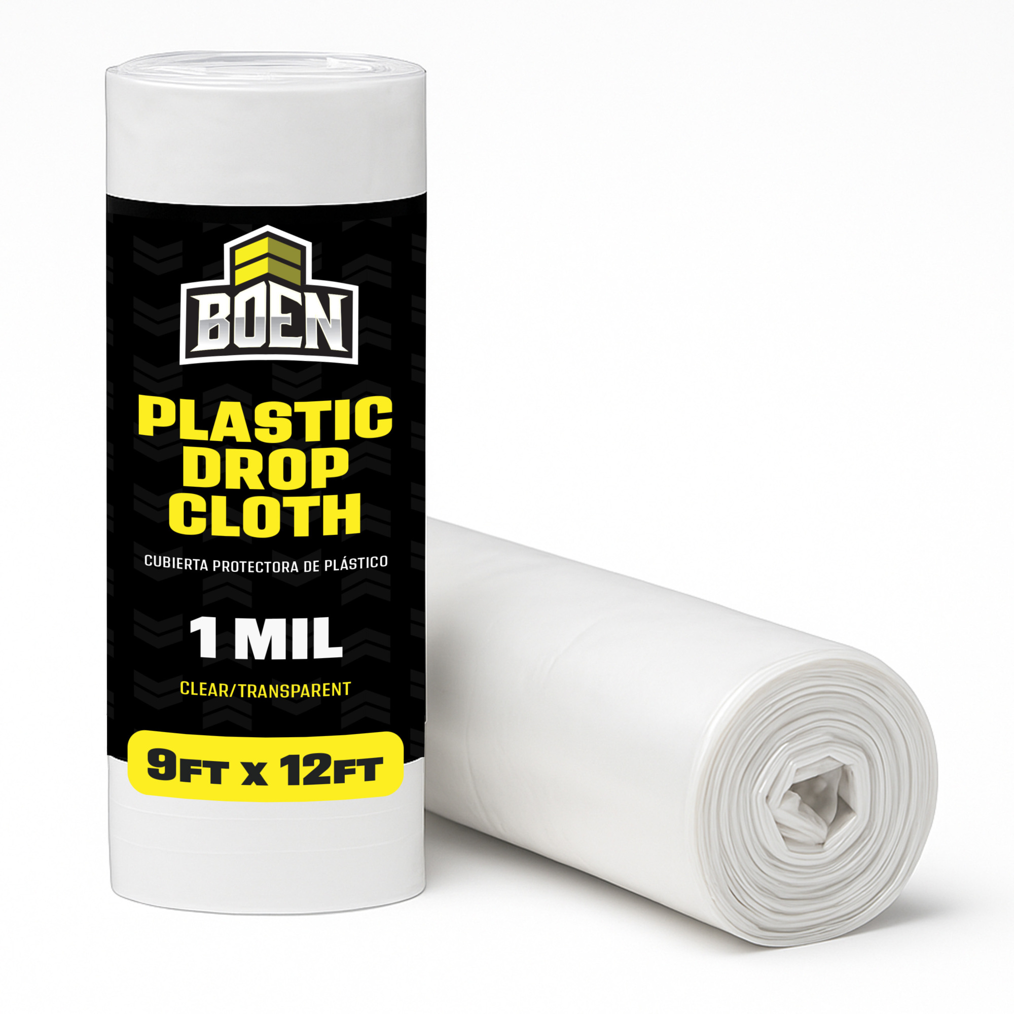 Boen Clear Plastic Drop Cloth, 9 ft x 12 ft, 1 Mil Heavy-Duty Painters Plastic Sheeting Roll, Waterproof, Tear-Resistant Paint Tarp for Furniture, Floors, Windows, Dust Protection – Multipurpose